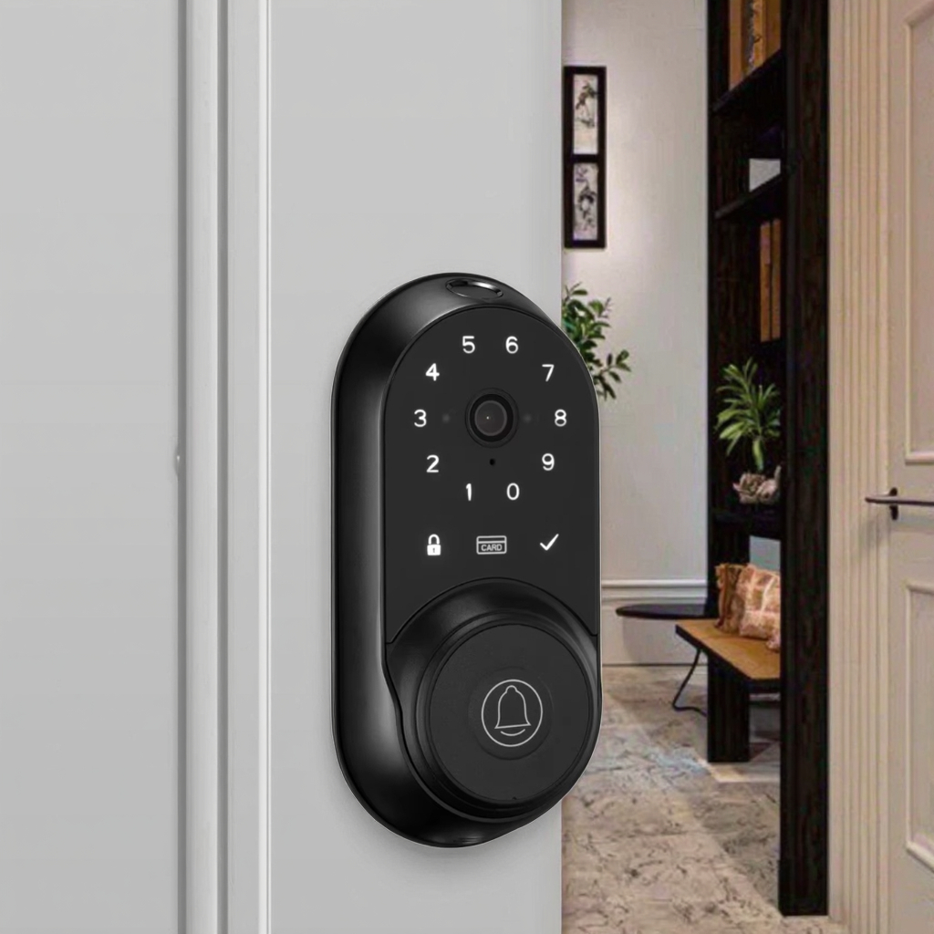 2026 Newest Tuya WIFI Wireless Bell High Safety Smart Deadbolt Lock Digital Fingerprint APP Smart Unlock for Wood Memory Card