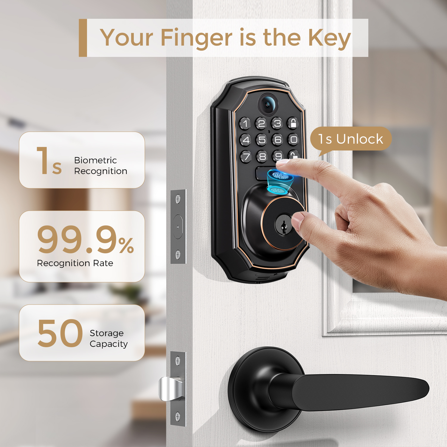 Arpha D289 2025 Tuya Wifi Smart Wood Door Lock Fingerprint Doorbell Remote Unlock Keyless Entry Deadbolt Smart Lock Camera