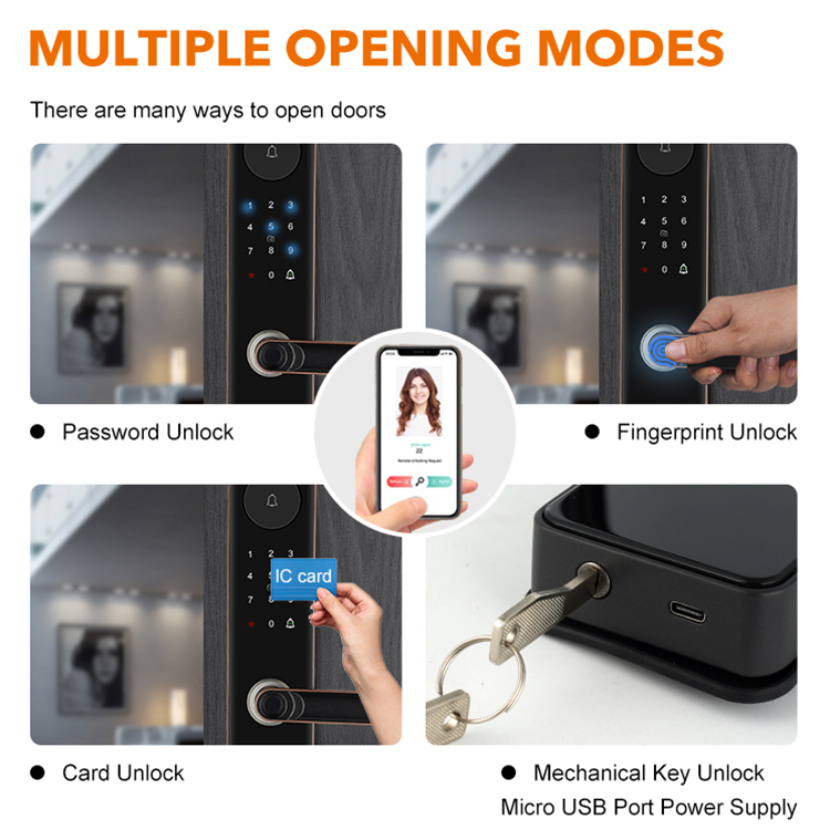 Entry Digital TUYA Lock Fingerprint Smart Lock Password Card Key Fingerprint Door Lock Smart Door Handle Lockset
