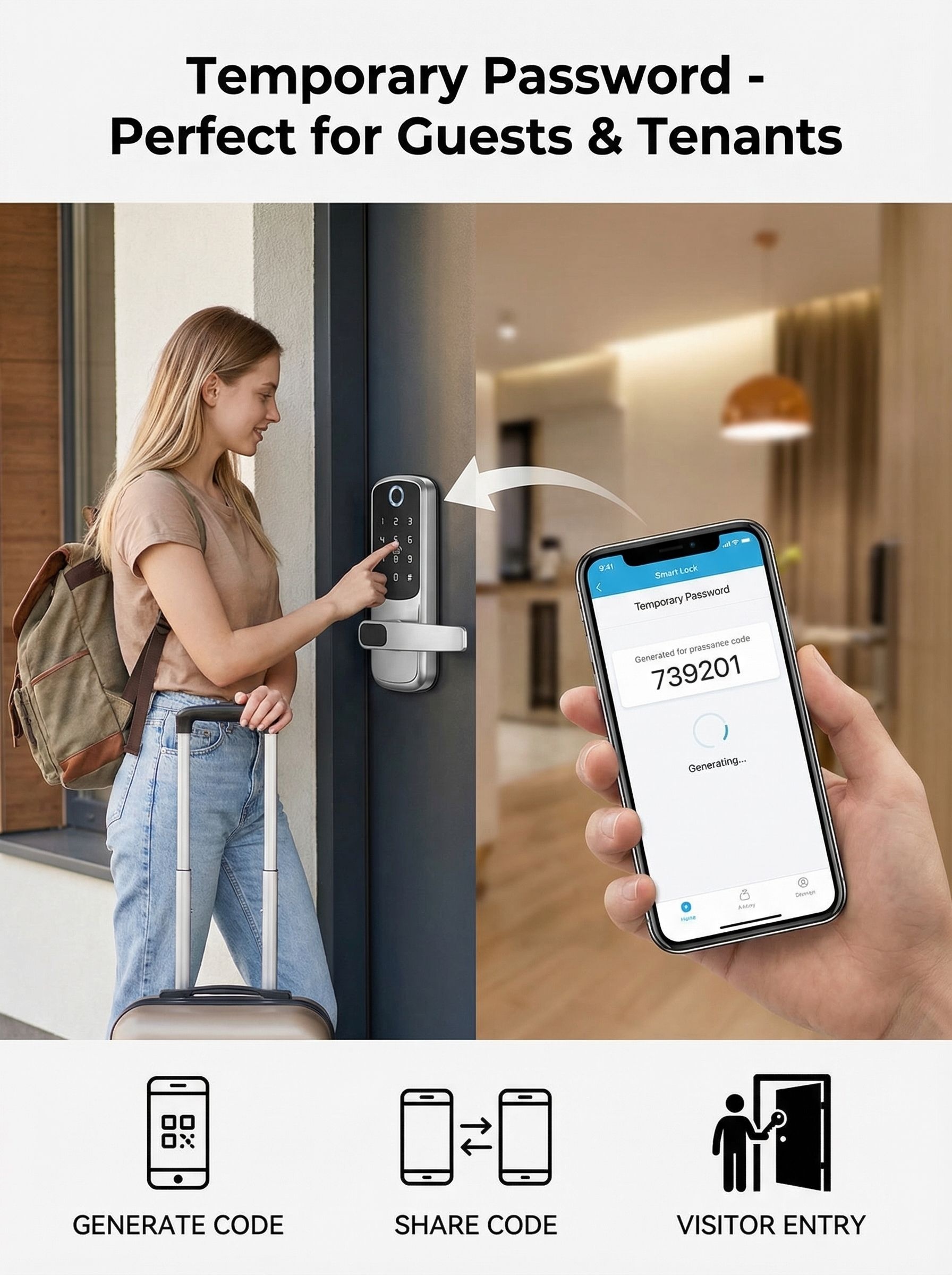 Tuya WiFi TTlock Smart Door Lock Fingerprint Keyless Deadbolt Digital Handle Lock Anti Theft Security for Wooden Door Home Villa