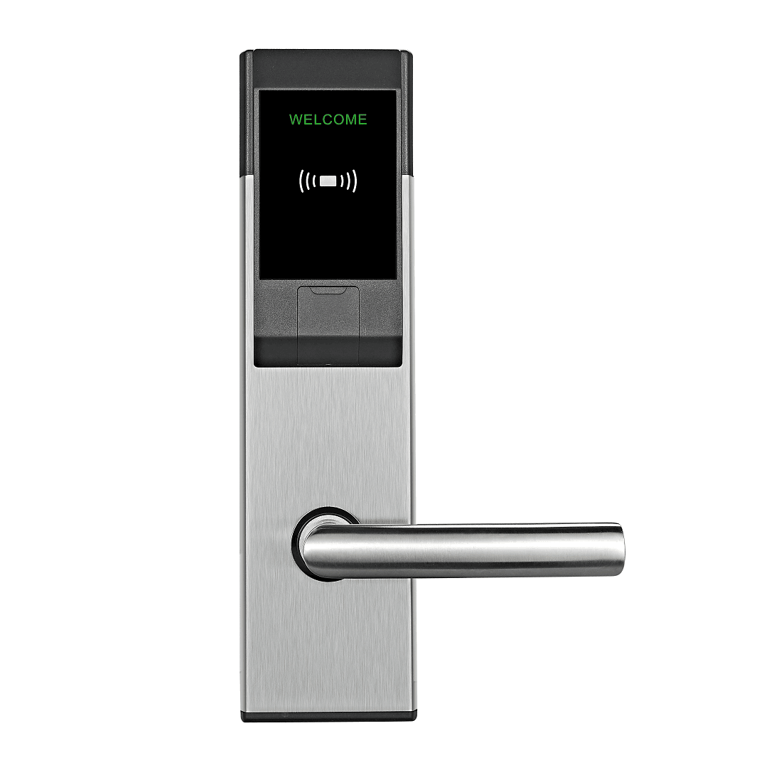 Polished Stainless Steel RFID Hotel Door Lock with Smart Card Keypad and Mechanical Key for Access Control System