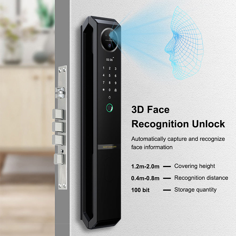 Home Outdoor Luxury Front Door Aluminum Electronic Key Biometric Fingerprint Tuya Smart Lock With 3D Face Recognition Camera