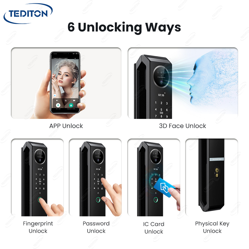 Intelligent Digital Tuya Wifi Audio Real Intercom Keyless Entry Electronic 3D Face Fingerprint Smart Door Lock With Camera