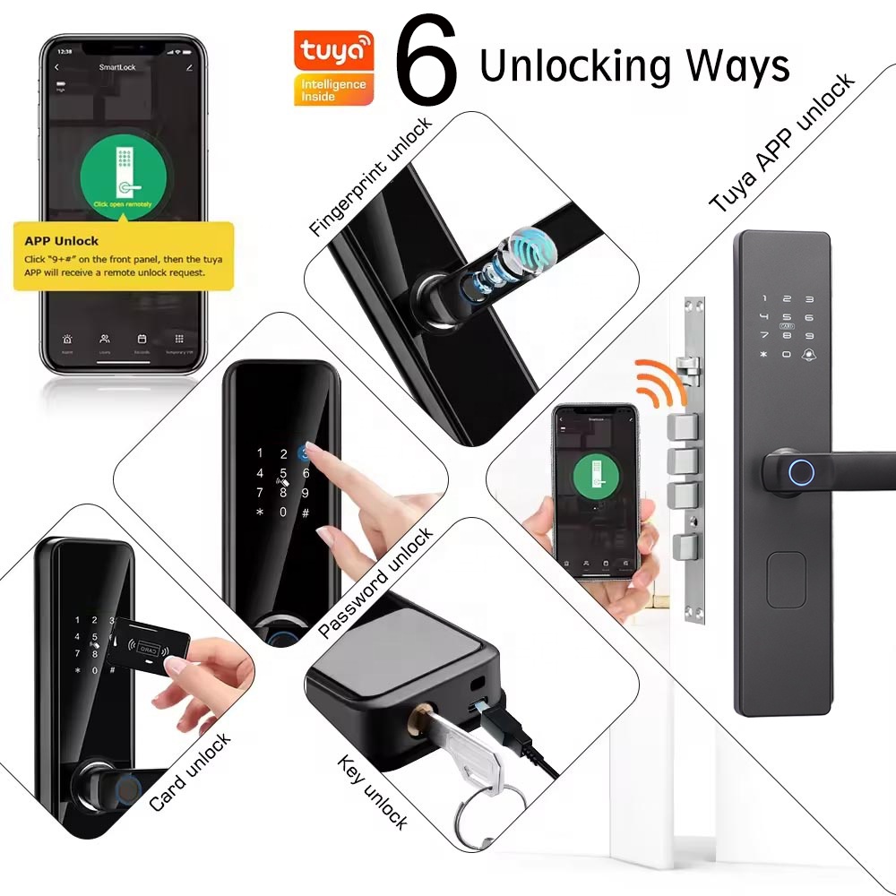 Tuya Factory-Made Smart Lock for Home Use Easy Installation with Digital Keypad Fingerprint Recognition Anti-Theft Door Security
