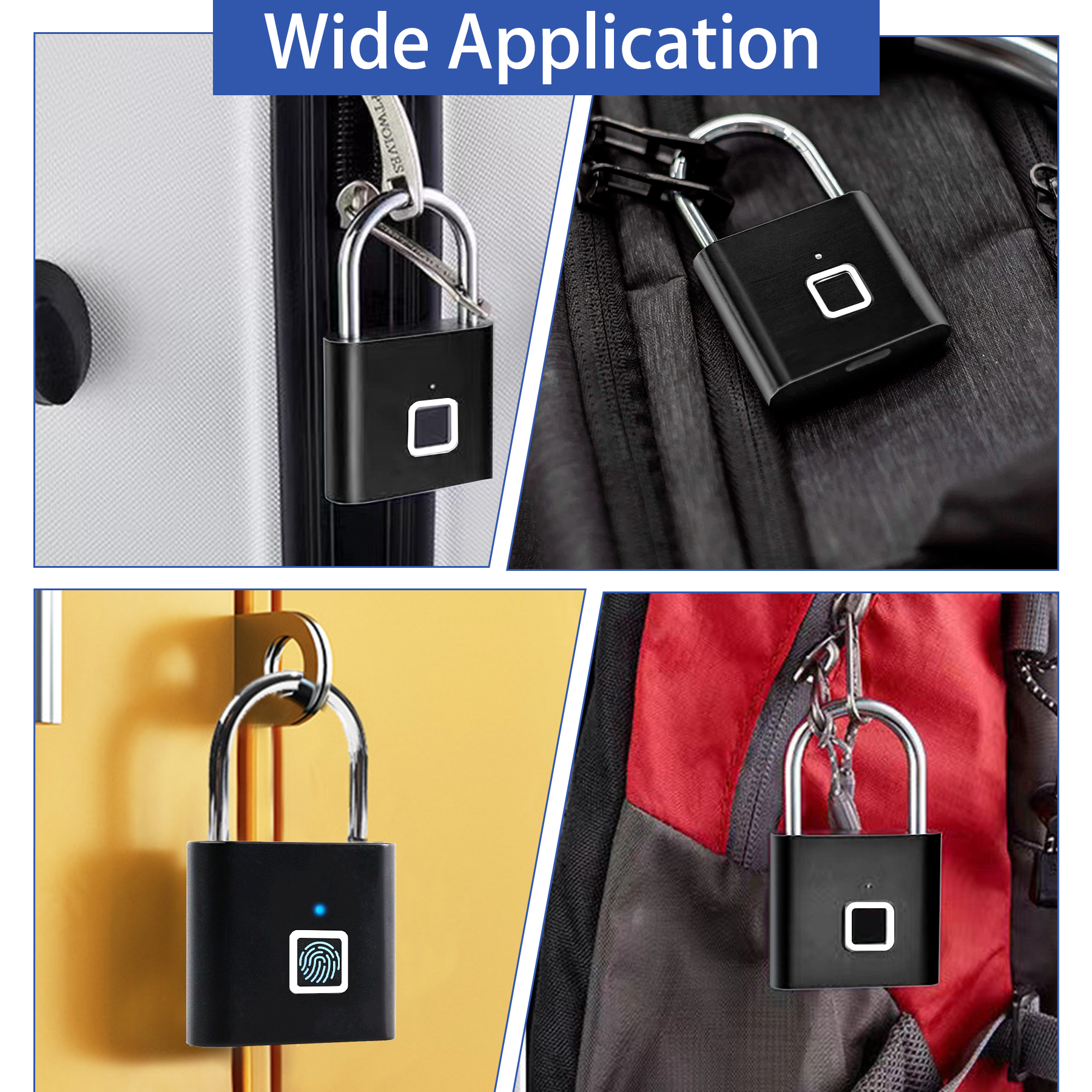 New Wholesale Fingerprint Smart Lock Stainless High Zinc Alloy Door Cabinet Padlock Drawer Durable Outdoor Luggage Smart Lock