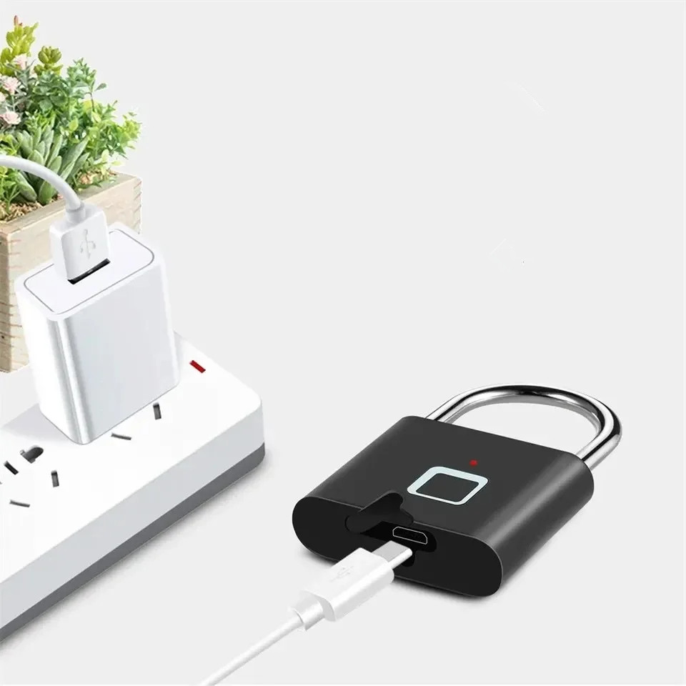 Smart Home Keyless USB Charging Fingerprint Lock Smart Padlock Waterproof Door Lock Unlock Portable Anti-theft Padlock Zinc