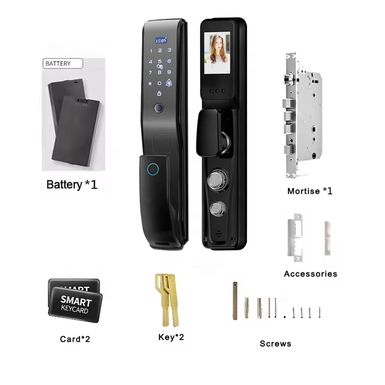 Fully Automatic Biometric Fingerprint &amp; Eye Scanner Smart Door Lock with Camera for Wood Door Memory Card Data Storage Option