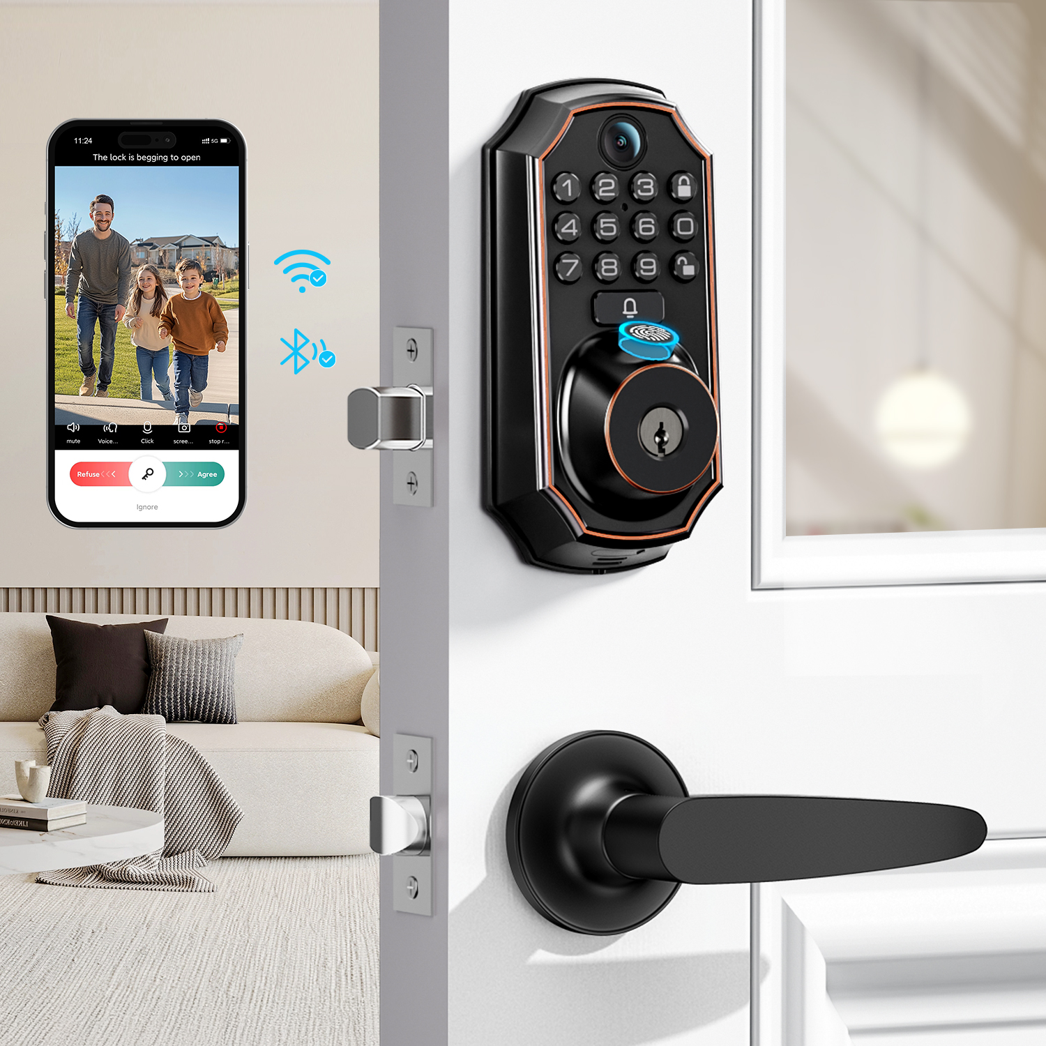 Arpha D289 2025 Tuya Wifi Smart Wood Door Lock Fingerprint Doorbell Remote Unlock Keyless Entry Deadbolt Smart Lock Camera