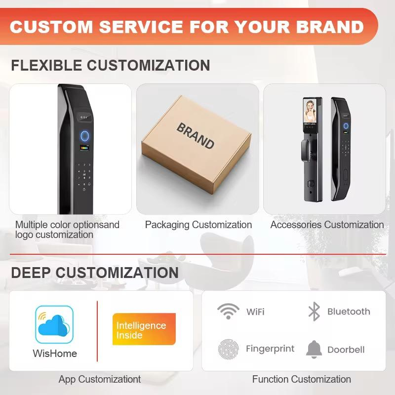 3D Face Recognition Smart Door Lock with Camera Biometric Fingerprint Security Electric Power Home &amp; Outdoor Use Bar Design