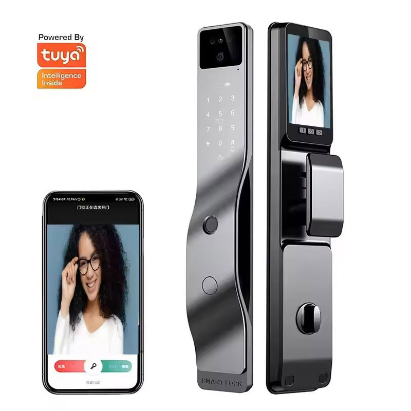 Digital Smart Doorbell with Camera Tuya Face Fingerprint Unlock 6068 Mortise Residential Smart Door Lock with Screen for Aluminum/Wood Doors