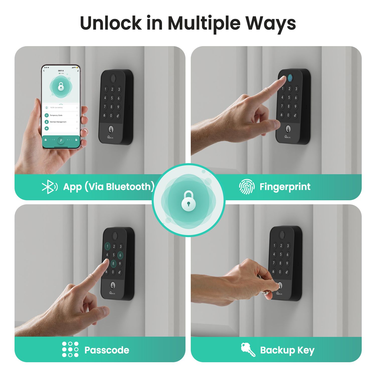 WiFi Smart Deadbolt Lock Fingerprint Keypad Keyless Entry Auto Lock Voice App Remote Control Compatible Black Wood Door