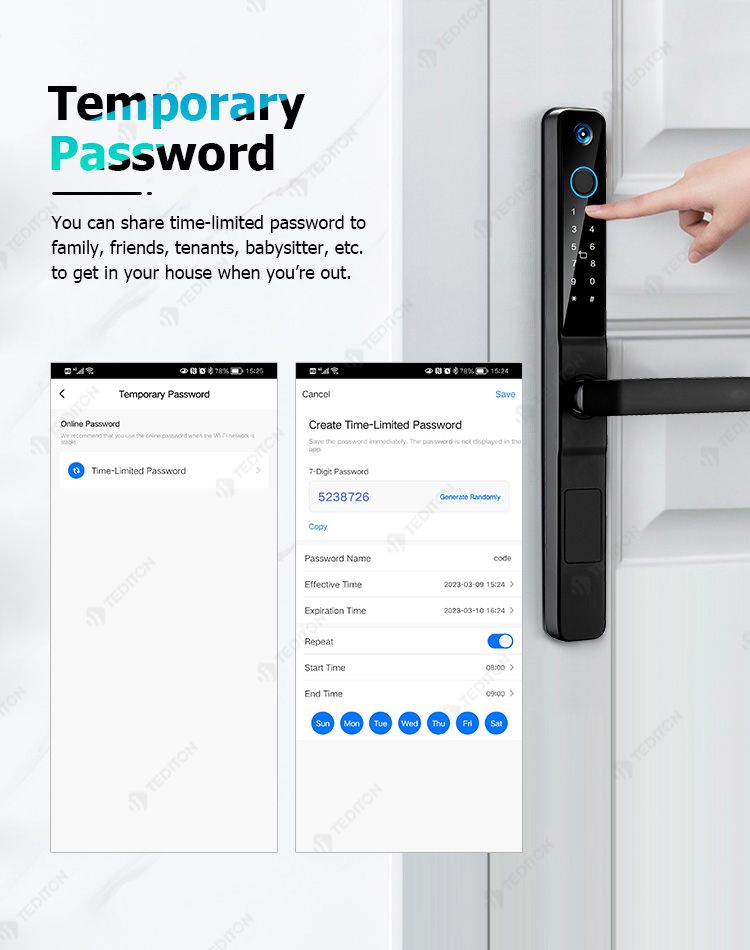 Keyless Entry Smart Door Lock Fingerprint With Camera Bell Handle Wifi Tuya Biometric Door Access Lock for Outdoor Sliding Door