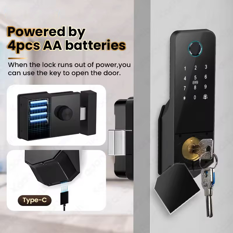 Smart Digital Lock with Aluminum Door Key Intelligent Password Tuya Face Fingerprint Rim Gate Smart Lock