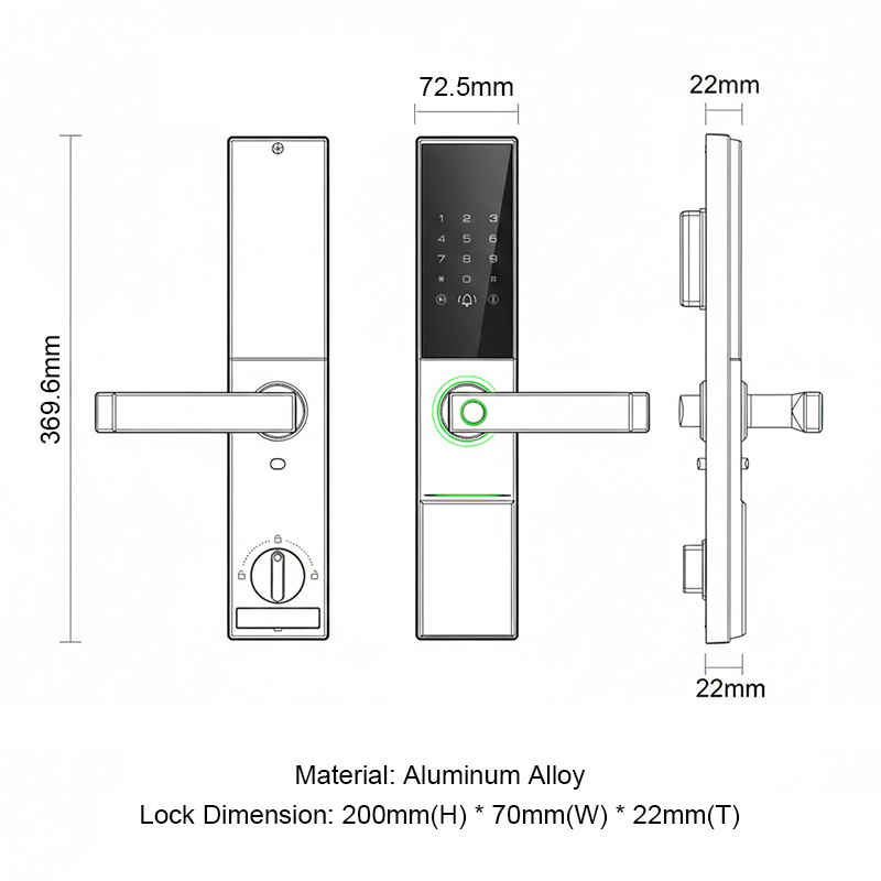 Matte Black Fingerprint Lock Tuya WiFi Smart Door Lock Aluminum Alloy Keyless Entry TTlock Bluetoo Cloud Memory Card Home