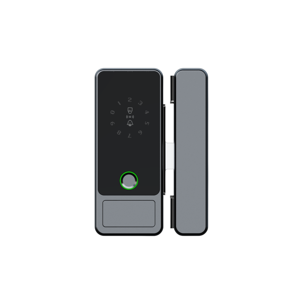 Drill Free Tuya Biometric Fingerprint Door Lock with Key Card for Office Glass Push Sliding Door Lock Access Control