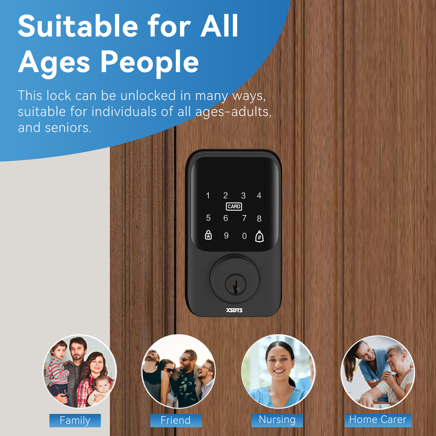 XSDTS DS-FACE Wok with Tuya Smart Deadbolt Lock Remote Control Support Multiple Unlock Methods Front Door Security Lock for Home