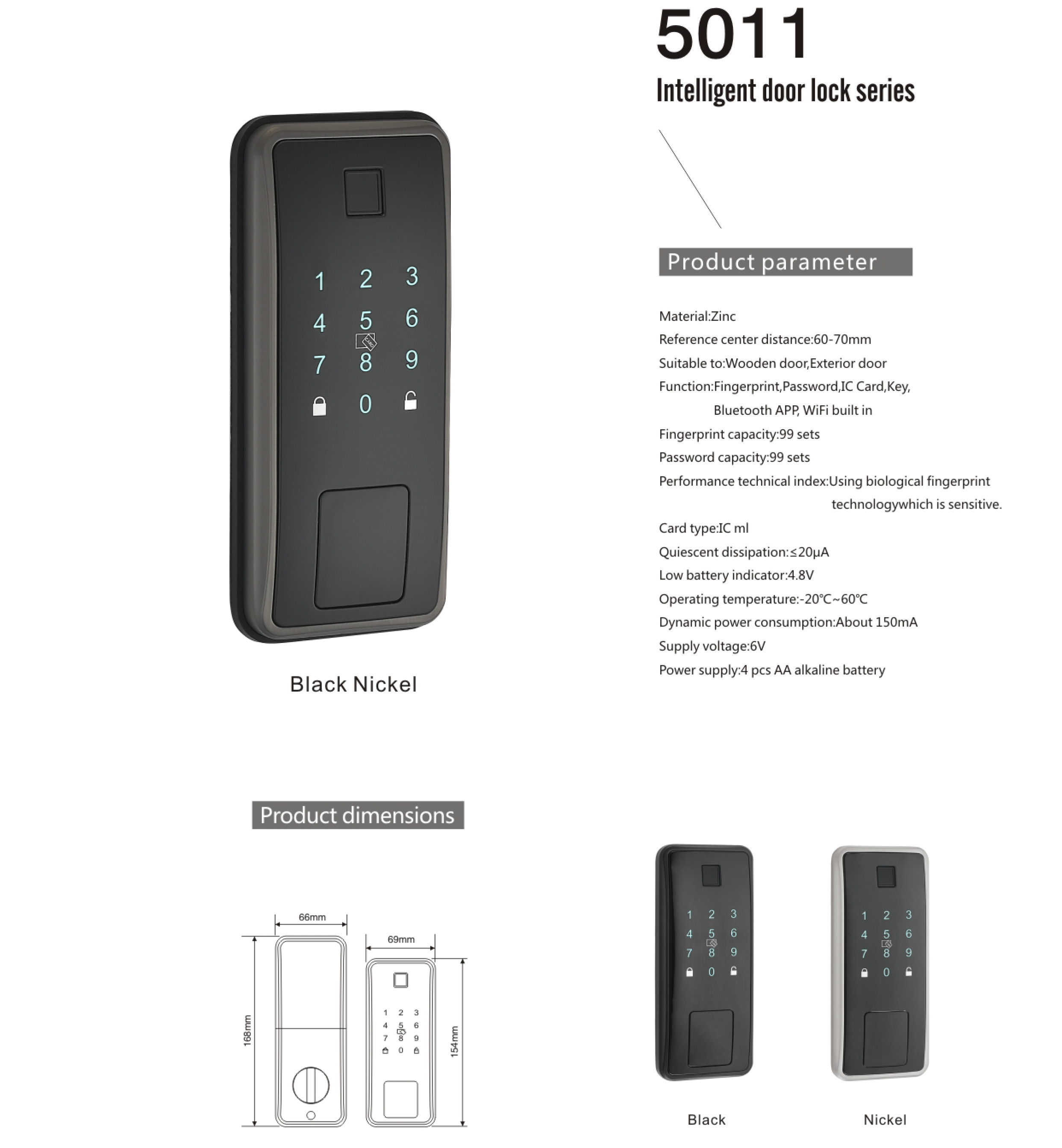 Smart Home Zinc Electronic Keyless Entry Door Lock Auto-Locking Waterproof Touchscreen Keypad Fingerprint App Control Zinc