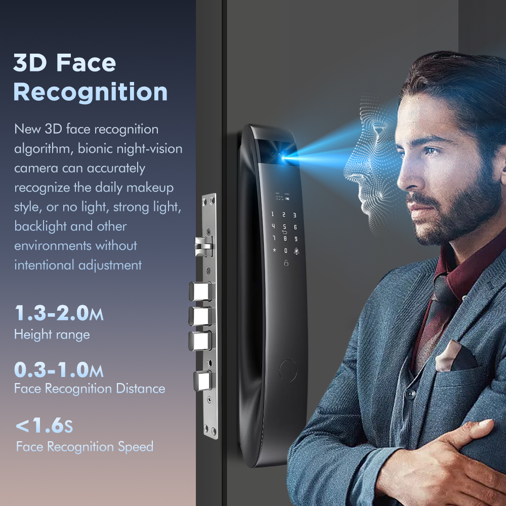 New Style TUYA Smart Fingerprint Lock Face Recognition Electric Smart Digit Lock with Camera Biometric Smart Lock Door
