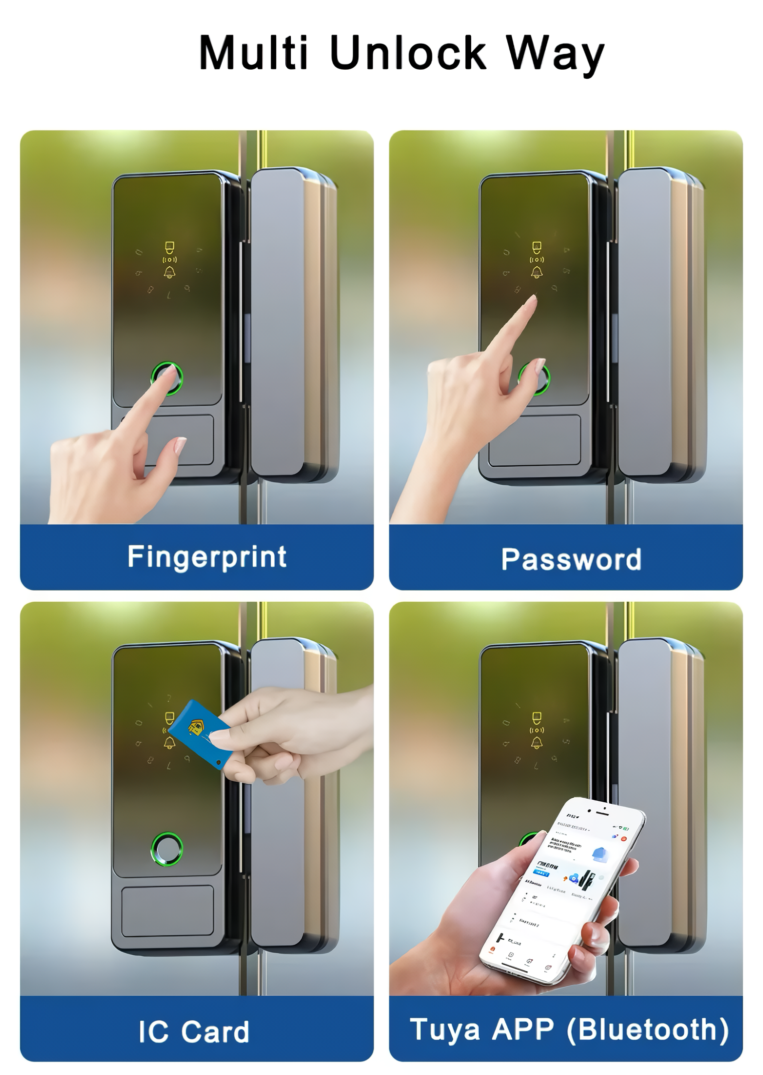 Drill Free Tuya Biometric Fingerprint Door Lock with Key Card for Office Glass Push Sliding Door Lock Access Control