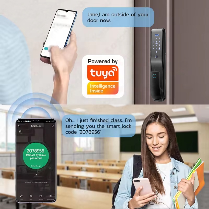 Fully Automatic Biometric Fingerprint &amp; Eye Scanner Smart Door Lock with Camera for Wood Door Memory Card Data Storage Option