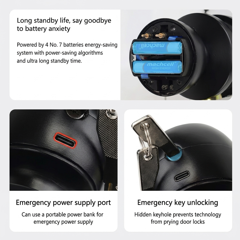 Aurelysse Round Ball Knob Smart Lock Fingerprint Password Digital Door Lock for Home Office Apartment Keyless Intelligent Lock