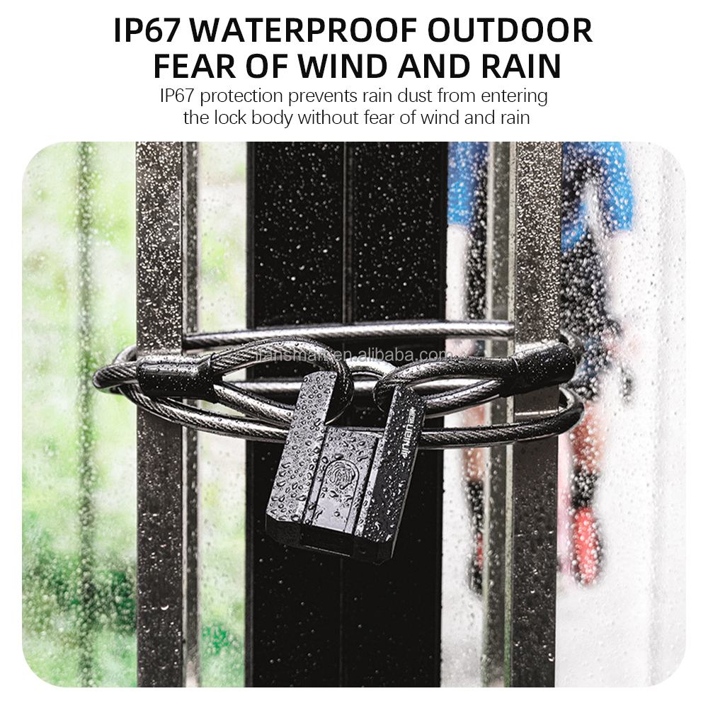 IP67 Waterproof Anti-Theft Security Control Fingerprint Keyless Smart Padlock APP Control, and It Has Emergency Key Unlock