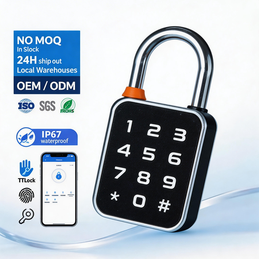 IP65 Waterproof Aluminium Alloy D-Type Keyless Remote Control Smart Padlock with TTlock App Password Card Fingerprint Reader
