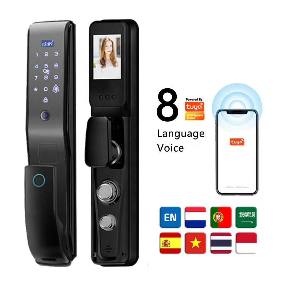Fully Automatic Biometric Fingerprint &amp; Eye Scanner Smart Door Lock with Camera for Wood Door Memory Card Data Storage Option
