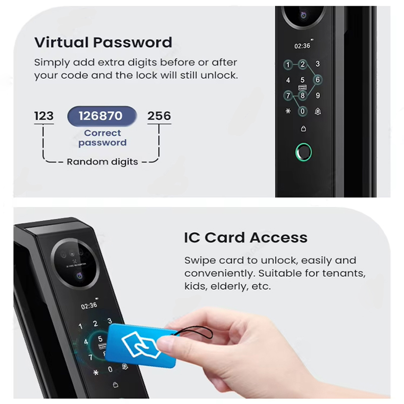 Home Outdoor Luxury Front Door Aluminum Electronic Key Biometric Fingerprint Tuya Smart Lock With 3D Face Recognition Camera