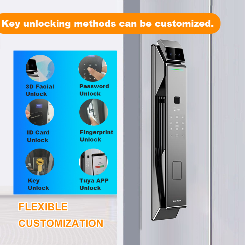 Tuya Smart Home Gate Door Lock Facial Recognition Wifi App Control Screen Intercom Biohacking RF ID Card Cloud Wood Compatible
