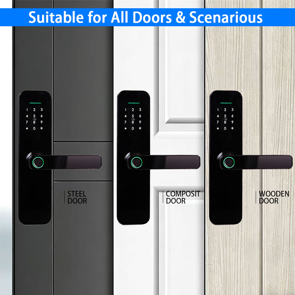 Original Manufacture WIFI Tuya Ttlock APP Control Fingerprint Electronic Digital Touch Screen Keypad Smart Door Lock for Wooden
