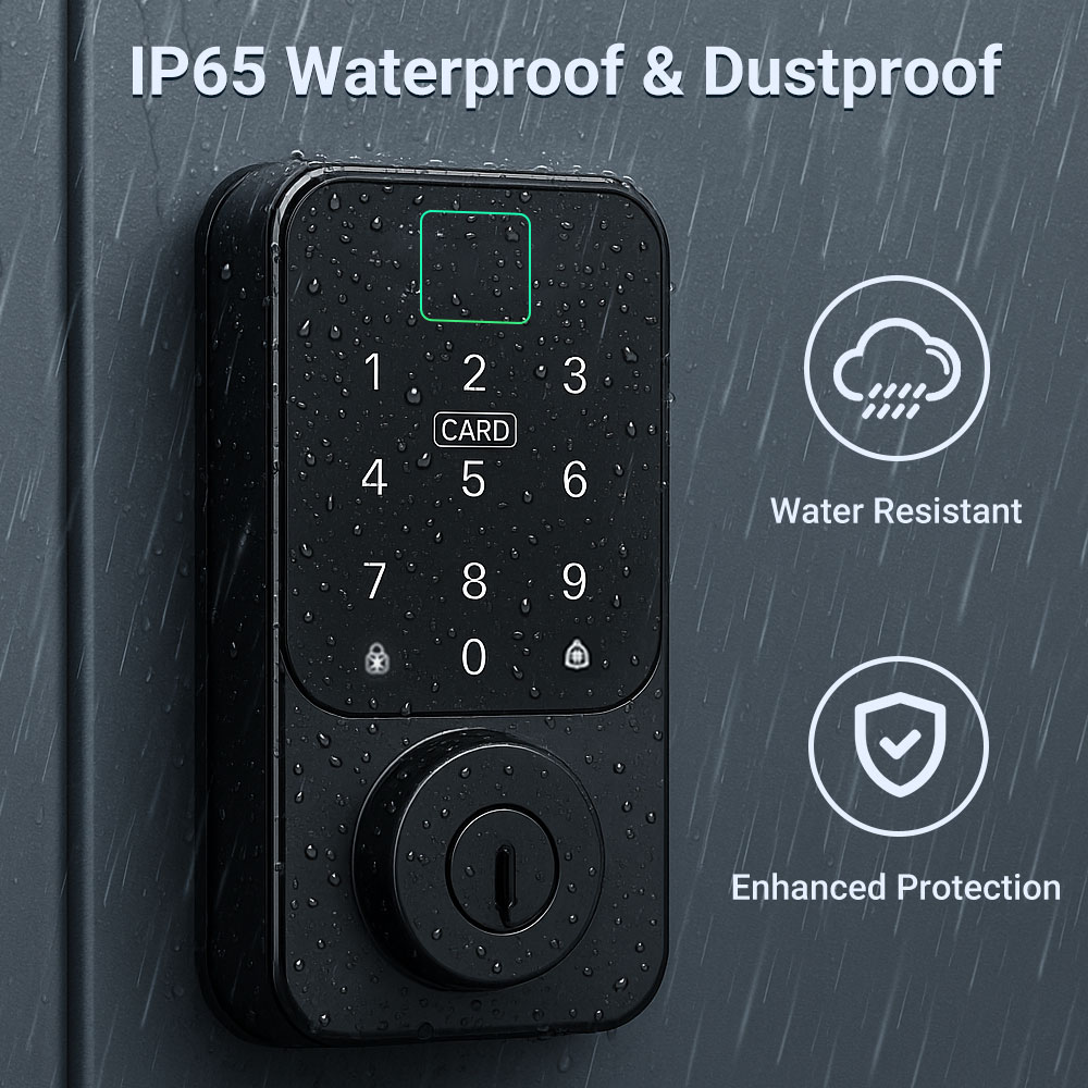 Aluminum Alloy Waterproof IP65 Smart Deadbolt Door Lock Work with Alexa, Wi-Fi Tuya Intelligent Lock with Fingerprint Key Unlock