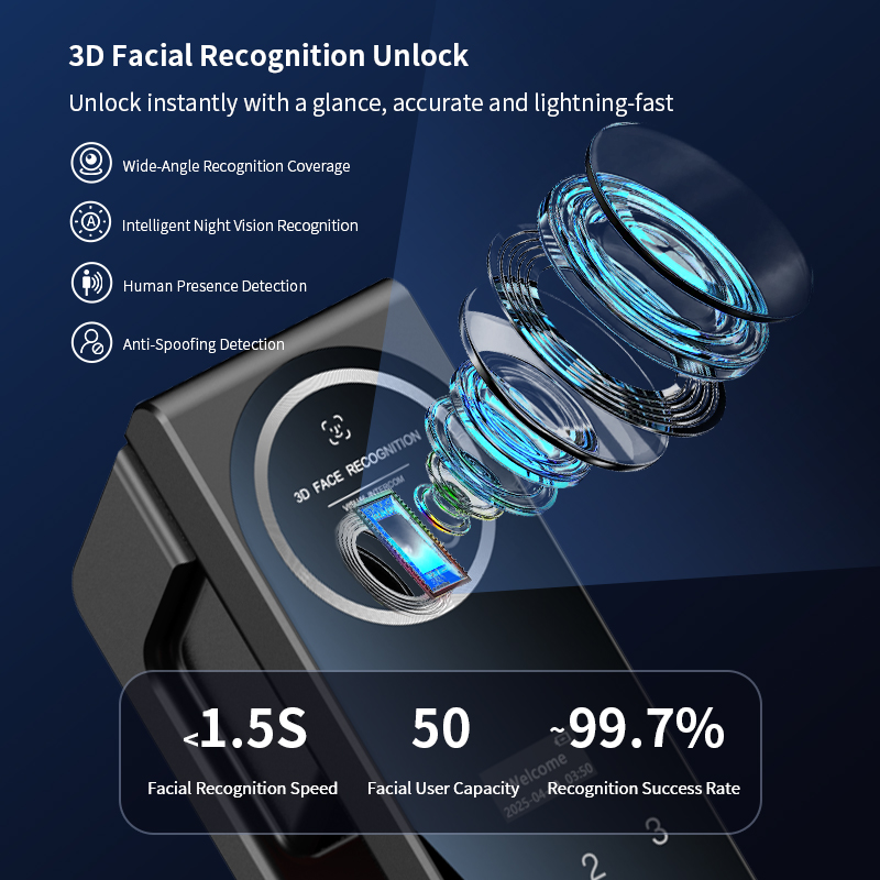 Tuya Smart Lock for Aluminum Supports Fingerprint Password Facial Recognition Real-time Monitoring APP Unlock Two-way Intercom
