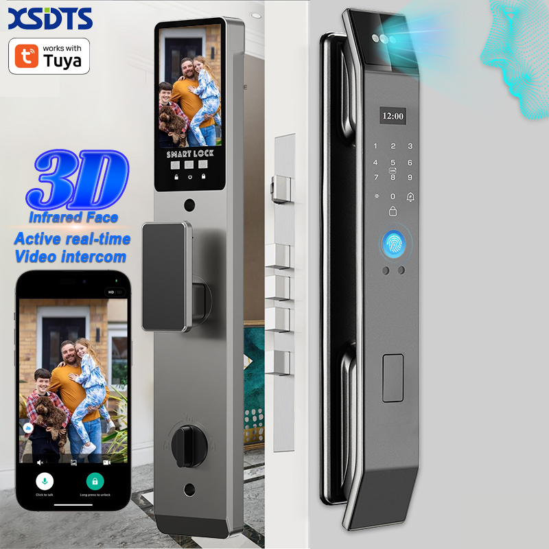For DF14XF Works with Tuya 3D Face Real-time Intercom Smart Door Lock Security Camera Fingerprint Password Key Unlock Cloud
