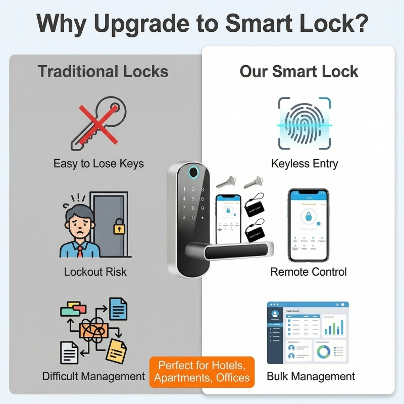 TTLock Tuya APP Touch Keypad Smart Fingerprint Door Lock for Wood Door with Cloud &amp; Memory Card Storage Wi-Fi for Home Security
