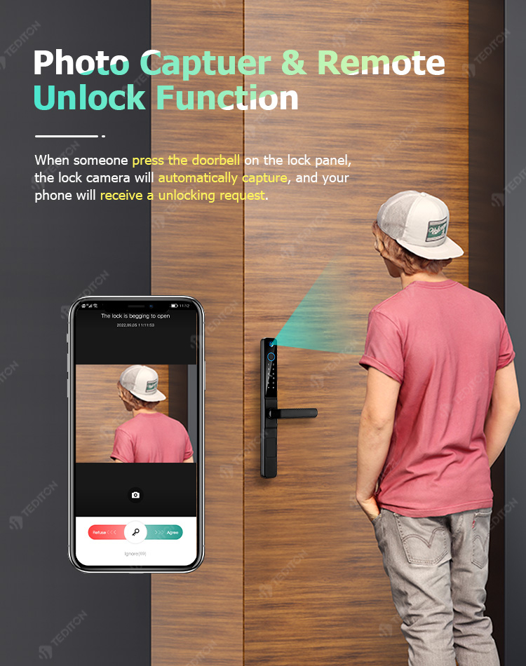 Keyless Entry Smart Door Lock Fingerprint With Camera Bell Handle Wifi Tuya Biometric Door Access Lock for Outdoor Sliding Door
