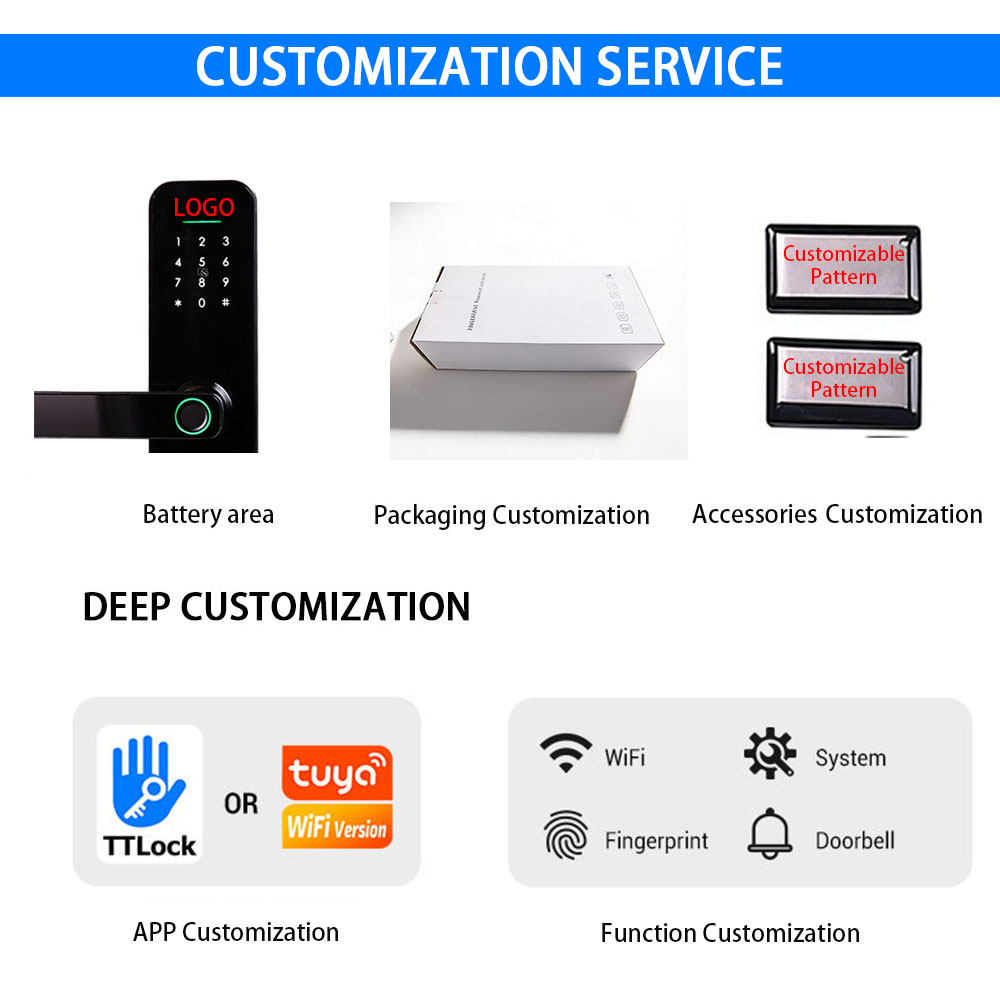 Original Manufacture WIFI Tuya Ttlock APP Control Fingerprint Electronic Digital Touch Screen Keypad Smart Door Lock for Wooden