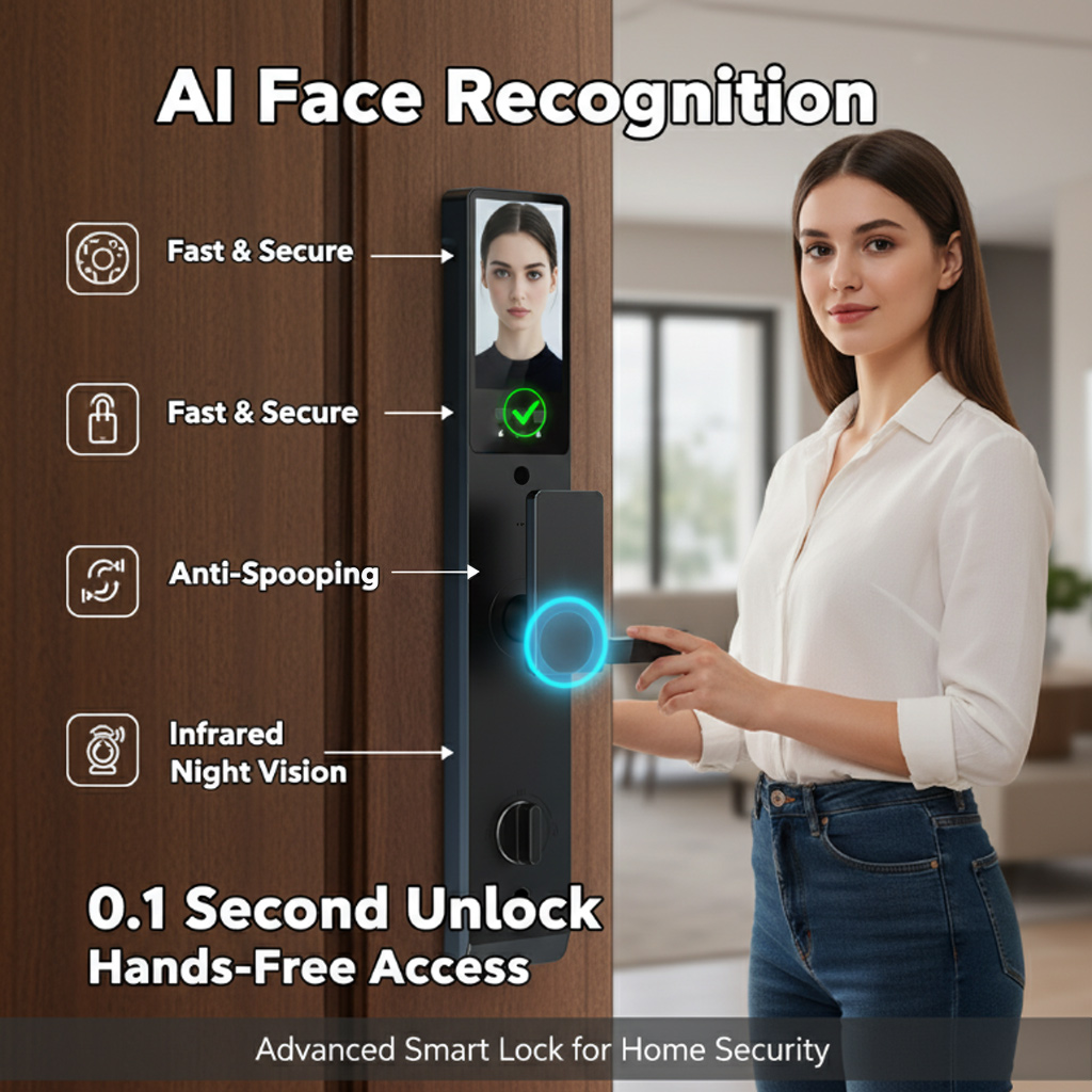 Wholesale 2026 AI 3D Face Recognition Smart Lock with HD Camera Video Intercom 15mm Ultra-thin Digital Door Lock for Saudi Villa