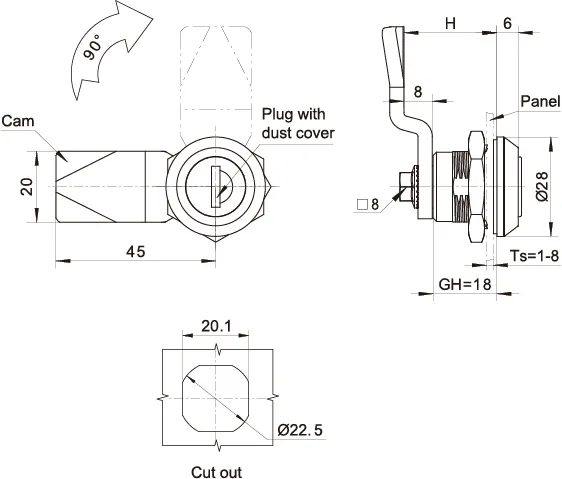 Cam Lock Dimensions