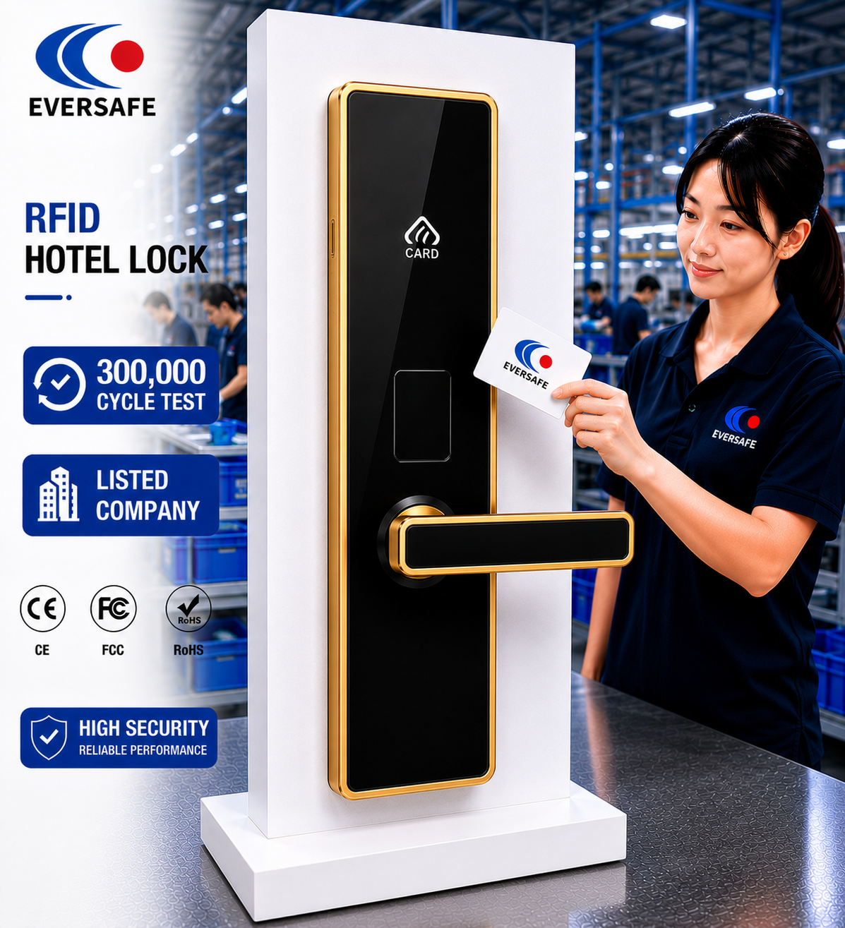 RFID Keyless Entry Hotel Smart Door Lock Digital Key Card Security System for Apartment Resort Encrypted IC Card Lock