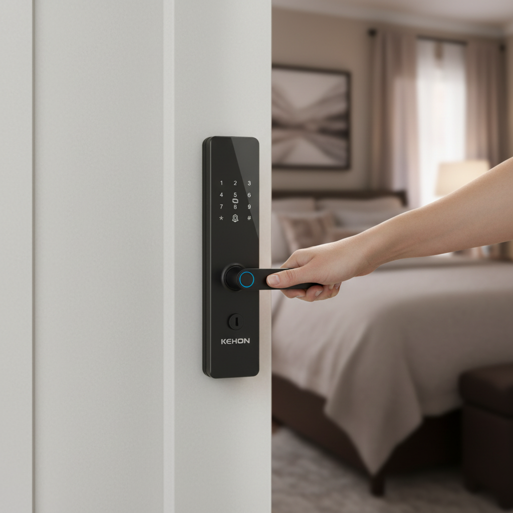 Glomarket Smart Lock Wi-Fi Tuya App Control Fingerprint Touch Screen Keypad Code Key Smart Door Lock for Wood Door