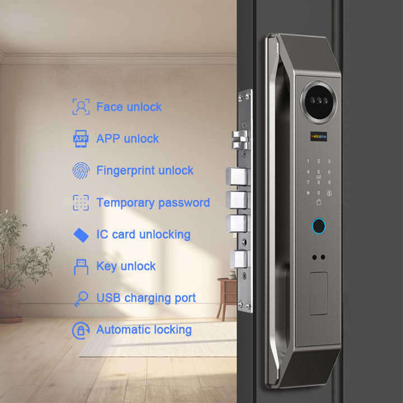 Home Exterior Front Door Luxury Digital Wifi Palm 3D Face Recognition Biometrics Fingerprint TTLock Tuya Smart Lock With Camera