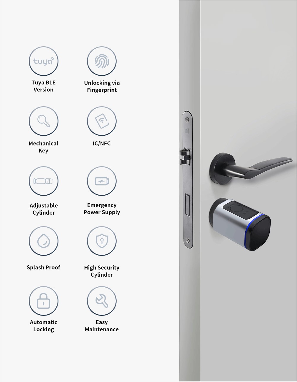 Tuya Smart Digital Cylinder Lock Aluminum Alloy Home Hotel Apartment Keyless Biometric Fingerprint Access Ble App Network