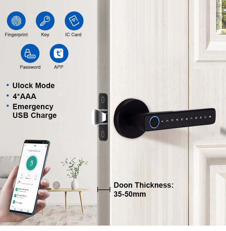Best Seller Easy Installation APP Management Keypad Smart Door Lock With Handle Fingerprint Door