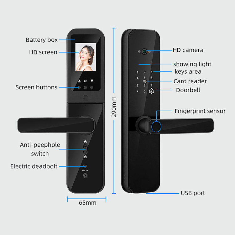 Keyless Electric Smart Lock with Camera Outdoor Tuya Wifi Knob Security Electronic Key Door Locks Fingerprint Handle House