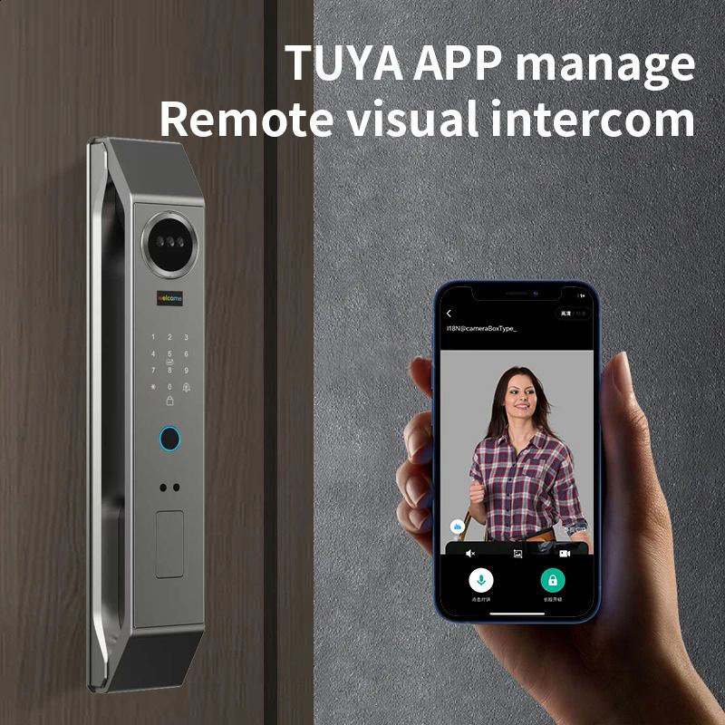 Home Exterior Front Door Luxury Digital Wifi Palm 3D Face Recognition Biometrics Fingerprint TTLock Tuya Smart Lock With Camera