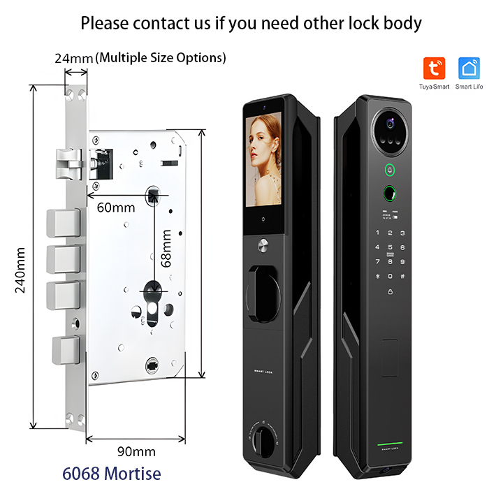 3D Face Recognition Digital Door Lock Palm Biometric Smart Lock Aluminum Alloy Wood Door App Fingerprint Lock for Home Security