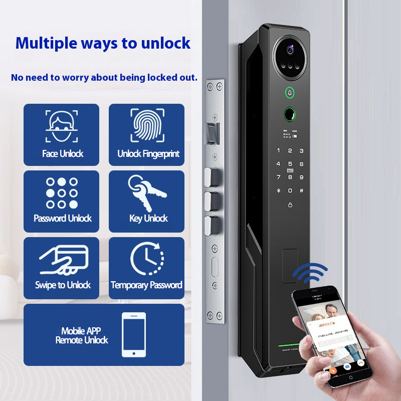 3D Face Recognition Digital Door Lock Palm Biometric Smart Lock Aluminum Alloy Wood Door App Fingerprint Lock for Home Security