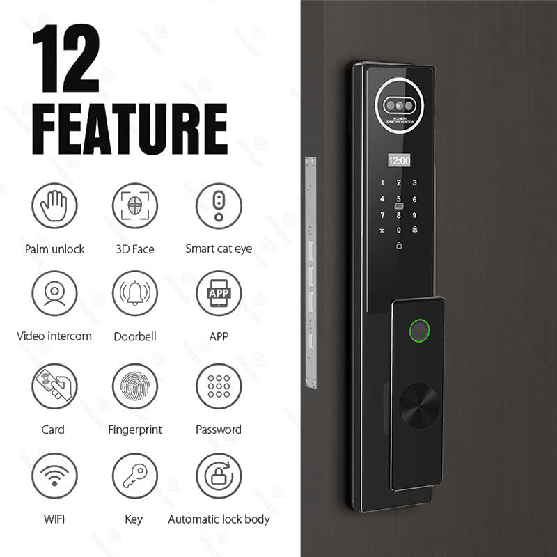 Tuya WiFi 3D Face Recognition Intercom Entry Smart Lock for Home 6068 Mortise Digital Door Lock Palm Fingerprint Card Key with