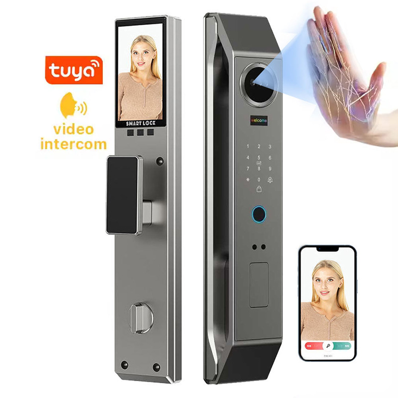 Home Exterior Front Door Luxury Digital Wifi Palm 3D Face Recognition Biometrics Fingerprint TTLock Tuya Smart Lock With Camera